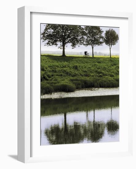 Cyclist on Banks of River Somme, St. Valery Sur Somme, Picardy, France-David Hughes-Framed Photographic Print