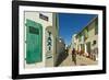 Cyclist on Rue Lamathe in the island's principal western town, Ars en Re, Ile de Re, Charente-Marit-Robert Francis-Framed Photographic Print