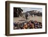 Cyclist Passing a Stall Selling Traditional Clay Tajine Cooking Pots in Place Jemaa El-Fna-Martin Child-Framed Photographic Print
