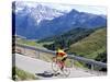 Cyclist Riding Over Sella Pass, 2244M, Dolomites, Alto Adige, Italy-Richard Nebesky-Stretched Canvas