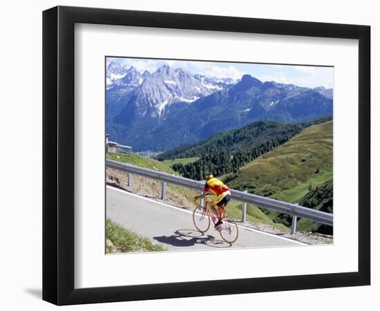 Cyclist Riding Over Sella Pass, 2244M, Dolomites, Alto Adige, Italy-Richard Nebesky-Framed Photographic Print