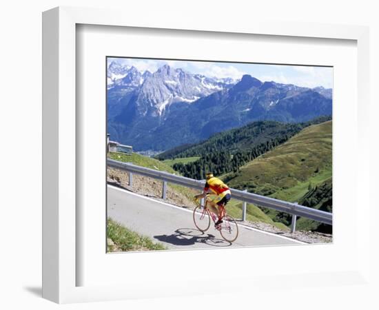 Cyclist Riding Over Sella Pass, 2244M, Dolomites, Alto Adige, Italy-Richard Nebesky-Framed Photographic Print