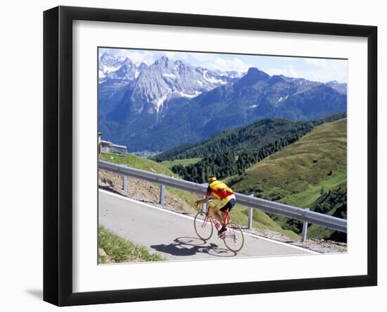 Cyclist Riding Over Sella Pass, 2244M, Dolomites, Alto Adige, Italy-Richard Nebesky-Framed Photographic Print