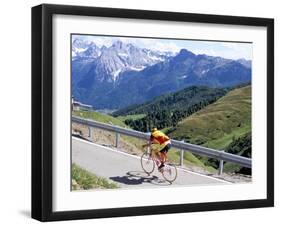 Cyclist Riding Over Sella Pass, 2244M, Dolomites, Alto Adige, Italy-Richard Nebesky-Framed Photographic Print