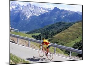Cyclist Riding Over Sella Pass, 2244M, Dolomites, Alto Adige, Italy-Richard Nebesky-Mounted Photographic Print
