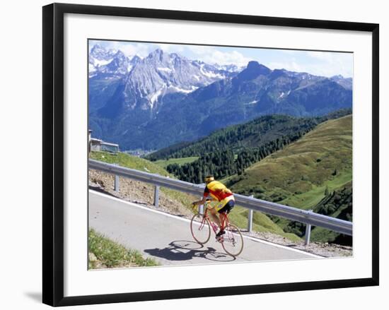 Cyclist Riding Over Sella Pass, 2244M, Dolomites, Alto Adige, Italy-Richard Nebesky-Framed Photographic Print