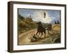 Cycliste renversé devant un cheval cabré-null-Framed Giclee Print