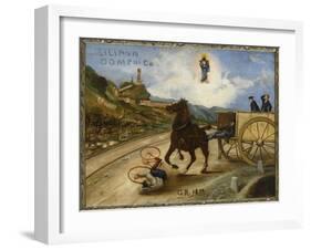 Cycliste renversé devant un cheval cabré-null-Framed Giclee Print