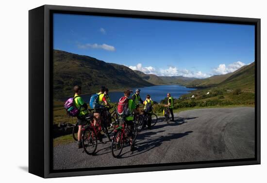 Cyclists Above Lough Nafooey, Shot from the County Mayo Side of the Border-null-Framed Stretched Canvas