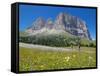 Cyclists and Sassolungo Group, Sella Pass, Trento and Bolzano Provinces, Italian Dolomites, Italy-Frank Fell-Framed Stretched Canvas