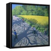 Cyclists and Yellow Field, Kedleston, Derby-Andrew Macara-Framed Stretched Canvas