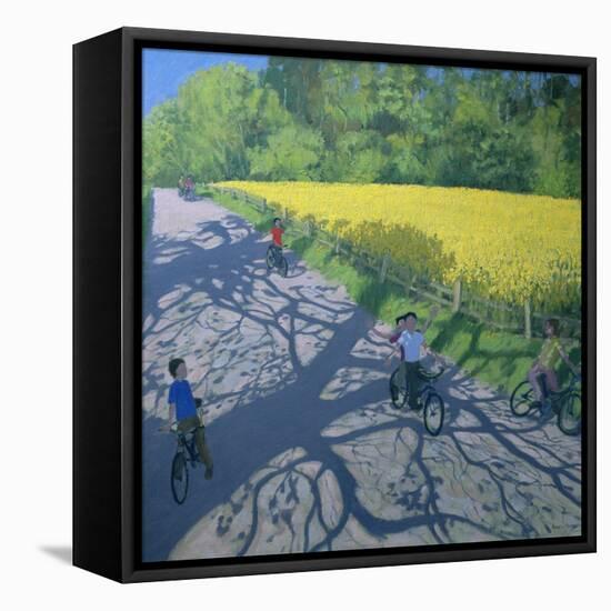 Cyclists and Yellow Field, Kedleston, Derby-Andrew Macara-Framed Stretched Canvas