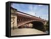 Cyclists by the River Aire at Crown Point Bridge, Leeds, West Yorkshire, Yorkshire, England, UK-Mark Sunderland-Framed Stretched Canvas