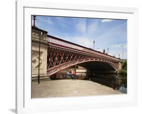 Cyclists by the River Aire at Crown Point Bridge, Leeds, West Yorkshire, Yorkshire, England, UK-Mark Sunderland-Framed Photographic Print