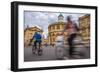 Cyclists Passing the Sheldonian Theatre, Oxford, Oxfordshire, England, United Kingdom, Europe-John Alexander-Framed Photographic Print