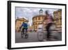 Cyclists Passing the Sheldonian Theatre, Oxford, Oxfordshire, England, United Kingdom, Europe-John Alexander-Framed Photographic Print