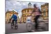 Cyclists Passing the Sheldonian Theatre, Oxford, Oxfordshire, England, United Kingdom, Europe-John Alexander-Mounted Photographic Print