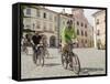 Cyclists Riding Through Namesti in Town of Mikulov, Brnensko Region-Richard Nebesky-Framed Stretched Canvas