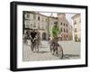 Cyclists Riding Through Namesti in Town of Mikulov, Brnensko Region-Richard Nebesky-Framed Photographic Print