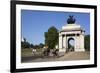 Cyclists under the Wellington Arch, Hyde Park Corner, London, England, United Kingdom, Europe-Stuart Black-Framed Photographic Print