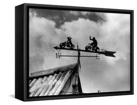 Cyclists Weathervane-null-Framed Stretched Canvas