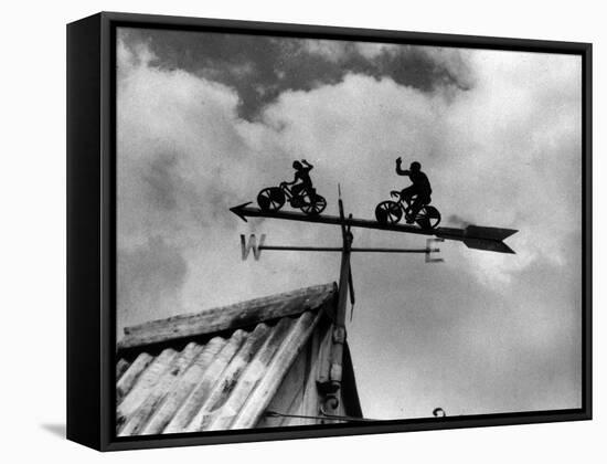 Cyclists Weathervane-null-Framed Stretched Canvas