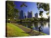 Cyclists, Yarra River and CBD, Melbourne, Victoria, Australia-David Wall-Stretched Canvas