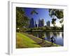 Cyclists, Yarra River and CBD, Melbourne, Victoria, Australia-David Wall-Framed Photographic Print