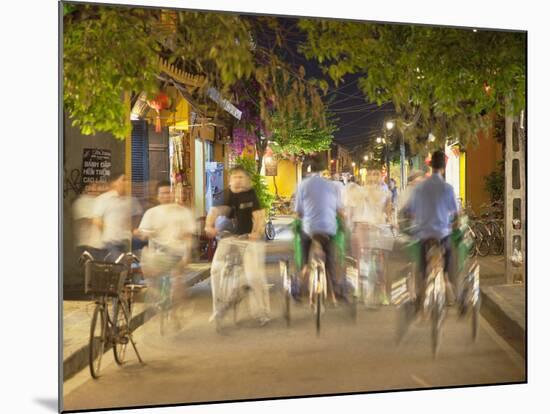 Cyclos and Bicycles on Street at Dusk, Hoi An, Quang Nam, Vietnam, Indochina, Southeast Asia, Asia-Ian Trower-Mounted Photographic Print