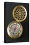 Cylindrical Brass Clock with Silver Dial Decorated with Polychrome Enamels-null-Stretched Canvas