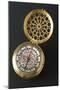 Cylindrical Brass Clock with Silver Dial Decorated with Polychrome Enamels-null-Mounted Giclee Print