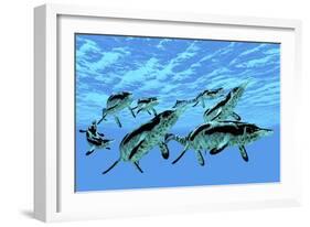 Cymbospondylus Ichthyosaurs Swim Together in a Pod Searching for Prey-Stocktrek Images-Framed Art Print