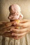 A Woman Carefully Holds a Double Scoop Ice Cream Cone with Both Hands-Cynthia Classen-Photographic Print