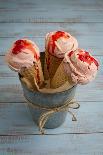 Three Cones, Each with One Scoop of Homemade Strawberry Ice Cream, Held in a Metal Container-Cynthia Classen-Photographic Print