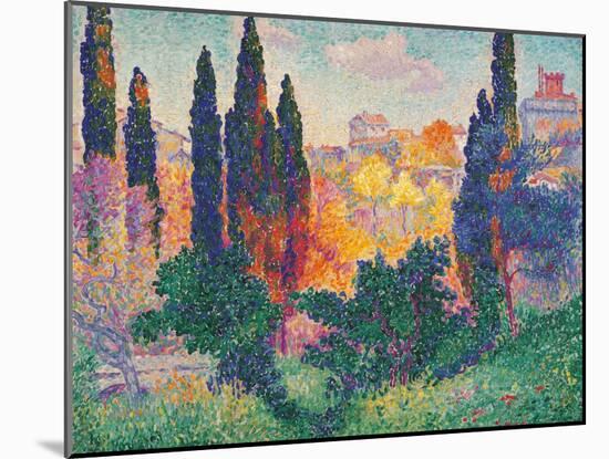 Cypress Trees at Cagnes-Henri Edmond Cross-Mounted Art Print