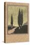 Cypresses Woodcut-null-Stretched Canvas