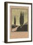 Cypresses Woodcut-null-Framed Giclee Print