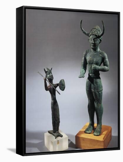 Cyprus, Bronze Statue of Horned Gods from Shrine of Enkomi-null-Framed Stretched Canvas