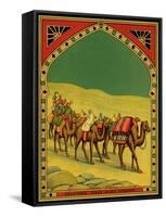 Czech English Cotton Label with Caravan of Camels-null-Framed Stretched Canvas