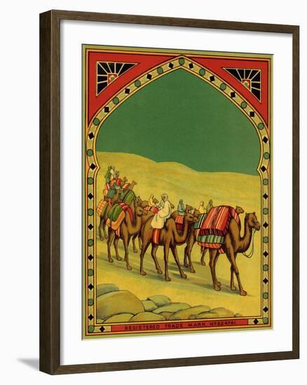 Czech English Cotton Label with Caravan of Camels-null-Framed Giclee Print