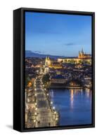 Czech Republic, Bohemia, Prague, Charles Bridge Twilight-Rob Tilley-Framed Stretched Canvas