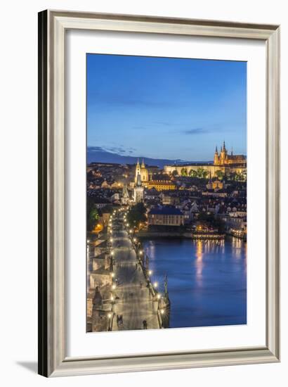 Czech Republic, Bohemia, Prague, Charles Bridge Twilight-Rob Tilley-Framed Photographic Print