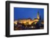 Czech Republic, Cesky Krumlov. Overview of city at night.-Jaynes Gallery-Framed Photographic Print