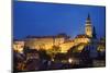 Czech Republic, Cesky Krumlov. Overview of city at night.-Jaynes Gallery-Mounted Photographic Print