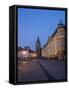 Czech Republic, Jicin. Main square with historic buildings in twilight.-Julie Eggers-Framed Stretched Canvas