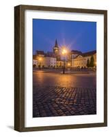 Czech Republic, Jicin. Main square with historic buildings in twilight.-Julie Eggers-Framed Photographic Print