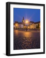 Czech Republic, Jicin. Main square with historic buildings in twilight.-Julie Eggers-Framed Photographic Print