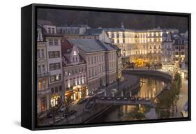 Czech Republic, Karlovy Vary. City Overlook of Carlsbad at Dusk-Emily Wilson-Framed Stretched Canvas