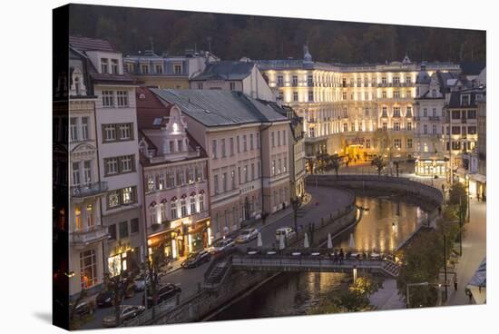 Czech Republic, Karlovy Vary. City Overlook of Carlsbad at Dusk-Emily Wilson-Stretched Canvas