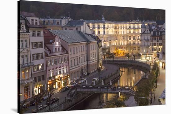 Czech Republic, Karlovy Vary. City Overlook of Carlsbad at Dusk-Emily Wilson-Stretched Canvas